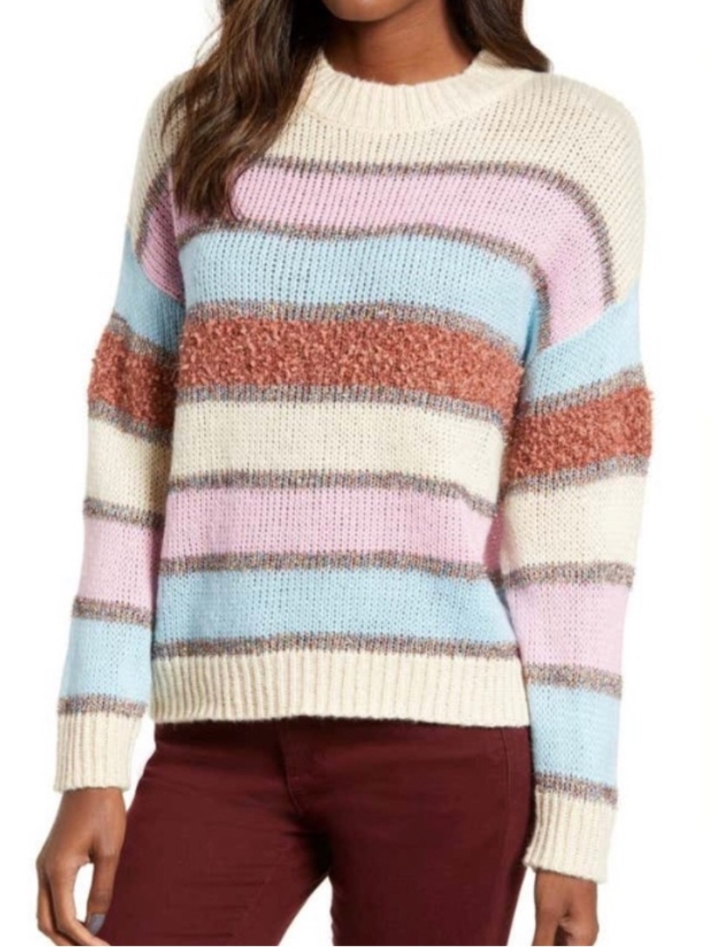 Cotton Emporium Sparkly Striped Crewneck Pullover Sweater Size XS